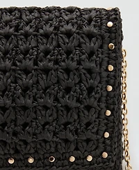 Mango Women's Studs Natural Fiber Shoulder Bag