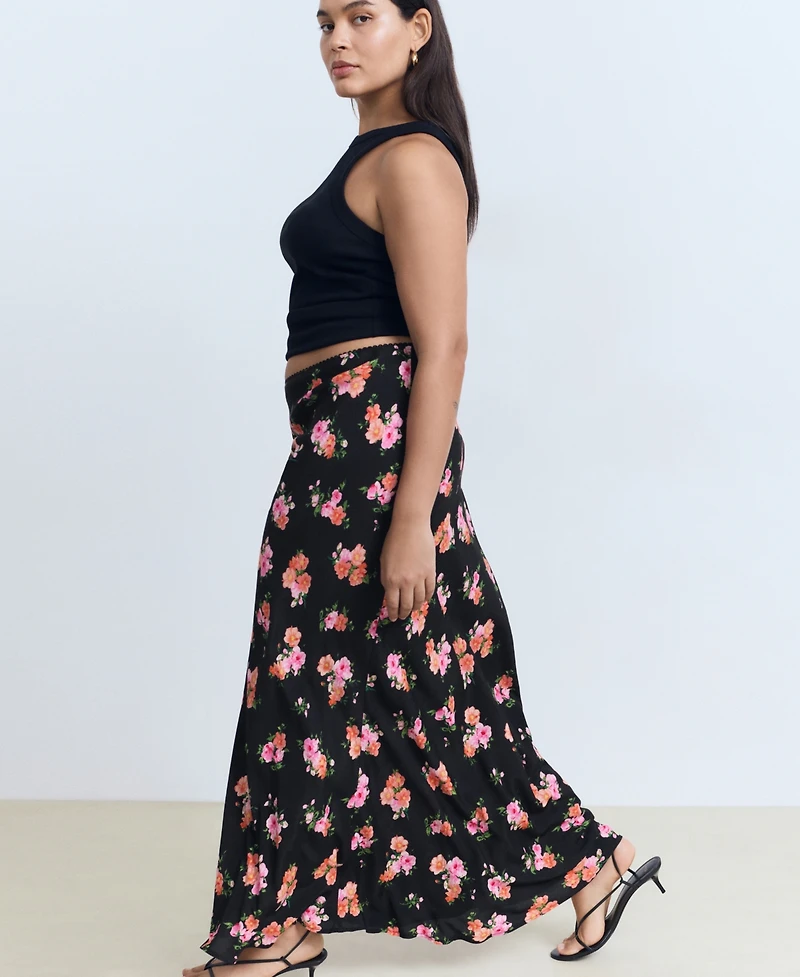Mango Women's Lace Trim Floral Skirt