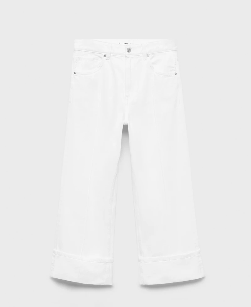 Mango Women's Turned-Up Hem Wide Leg Cropped Jeans