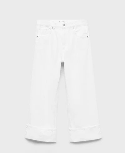 Mango Women's Turned-Up Hem Wide Leg Cropped Jeans
