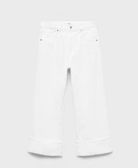 Mango Women's Turned-Up Hem Wide Leg Cropped Jeans