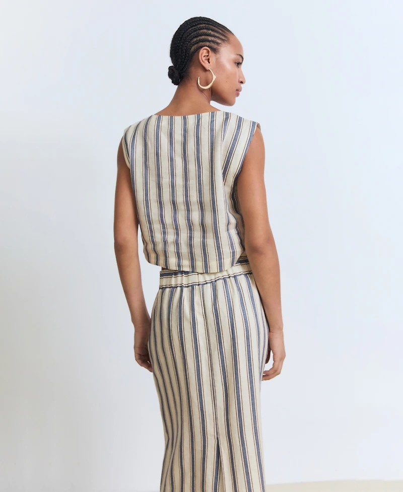 Mango Women's Striped Linen Top