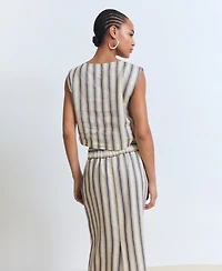 Mango Women's Striped Linen Top