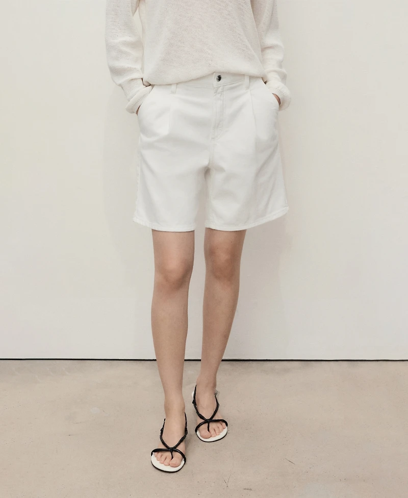 Mango Women's Mid-Rise Pleated Denim Bermuda Shorts