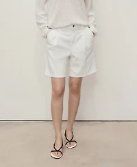 Mango Women's Mid-Rise Pleated Denim Bermuda Shorts