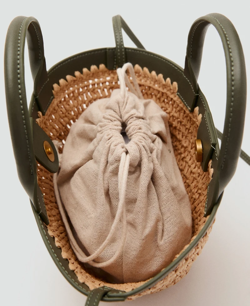 Mango Women's Small Double-Handle Natural Fiber Bag