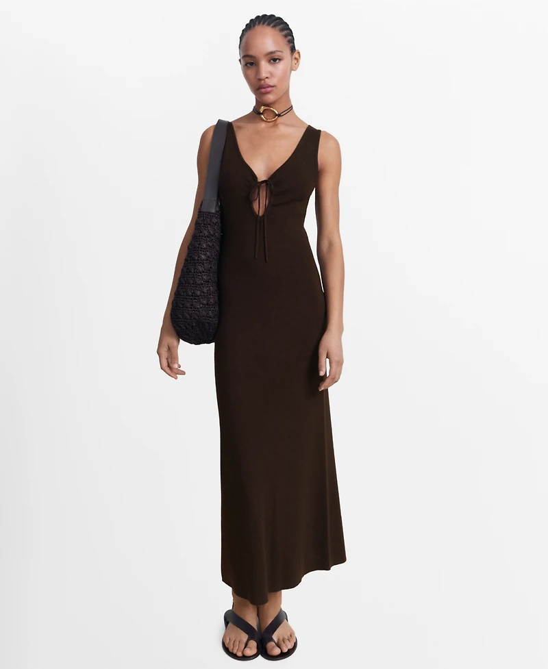 Mango Women's Bow Neckline Knitted Dress
