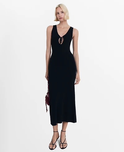 Mango Women's Bow Neckline Knitted Dress