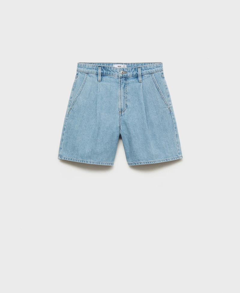 Mango Women's Mid-Rise Denim Pleated Bermuda Shorts