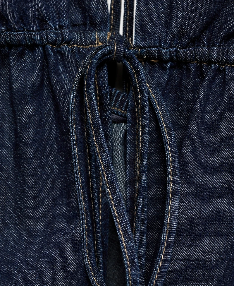Mango Women's V-Neck Tie Denim Top