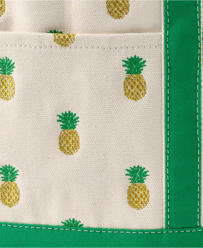 Lands' End Medium Embroidered 5 Pocket Zip Top Canvas Tote Bag