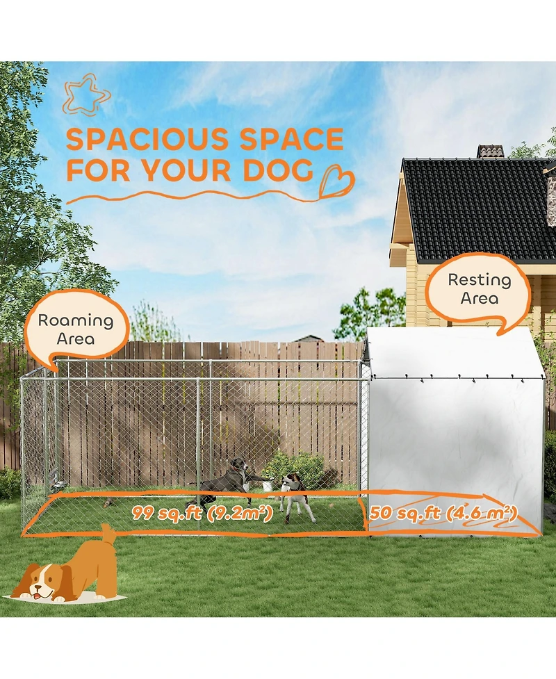 PawHut Large Outdoor Dog Kennel w/ Cover Rotating Bowls 19.7' x 7.5' x 7.5'