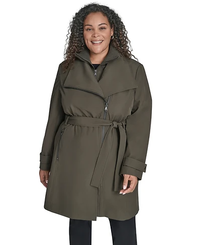 Calvin Klein Plus Size Belted Long-Sleeve Wrap Coat, Created for Macy's