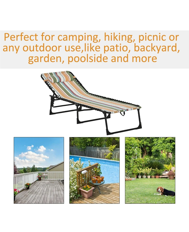 Outsunny Outdoor Folding Chaise Lounge Chair, Portable Lightweight Reclining Garden Sun Lounger with Four-Position Adjustable Backrest for Patio