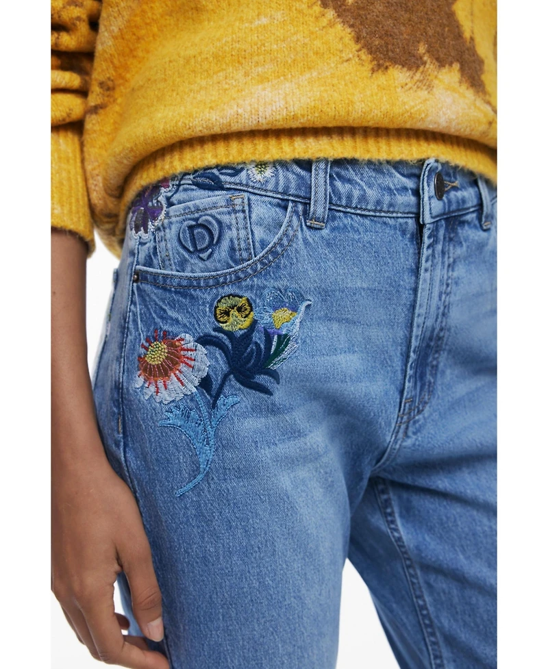 Desigual Women's Embroidered flower jeans