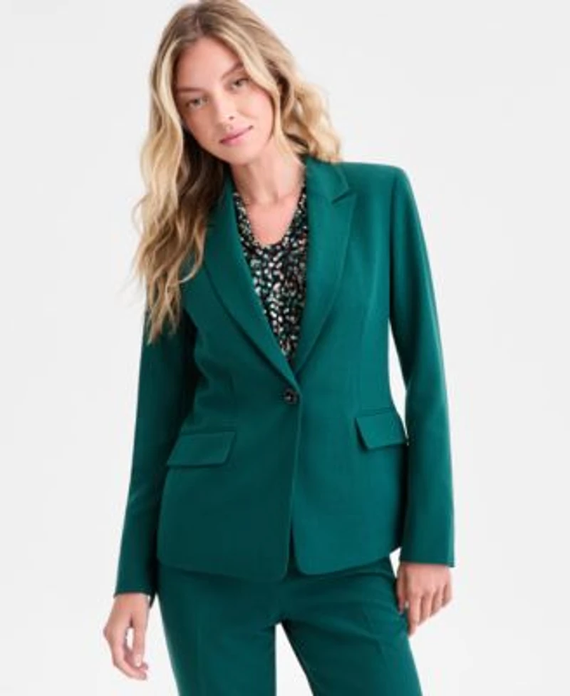 Kasper Womens Stretch Crepe Blazer Sleeveless Jersey Top Slim Leg Pants