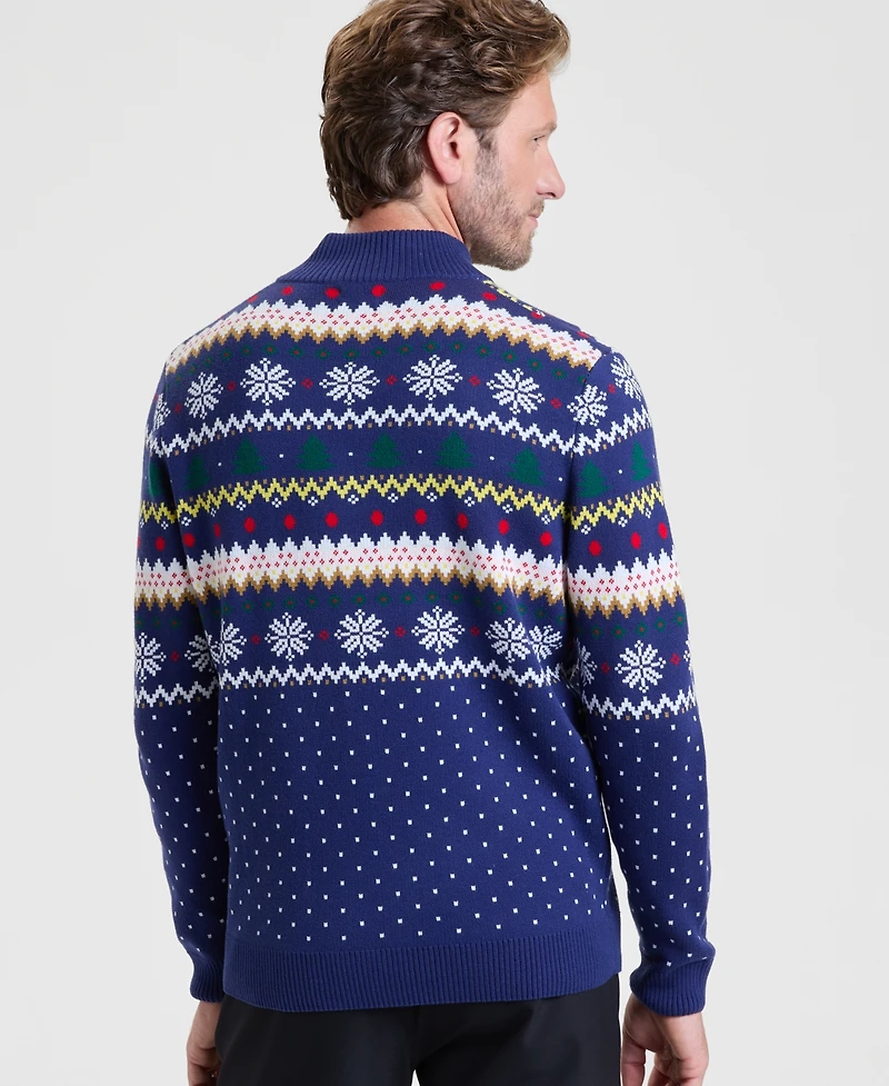 Holiday Lane Men's Fair Isle Zip-Neck Sweater, Macy's Exclusive