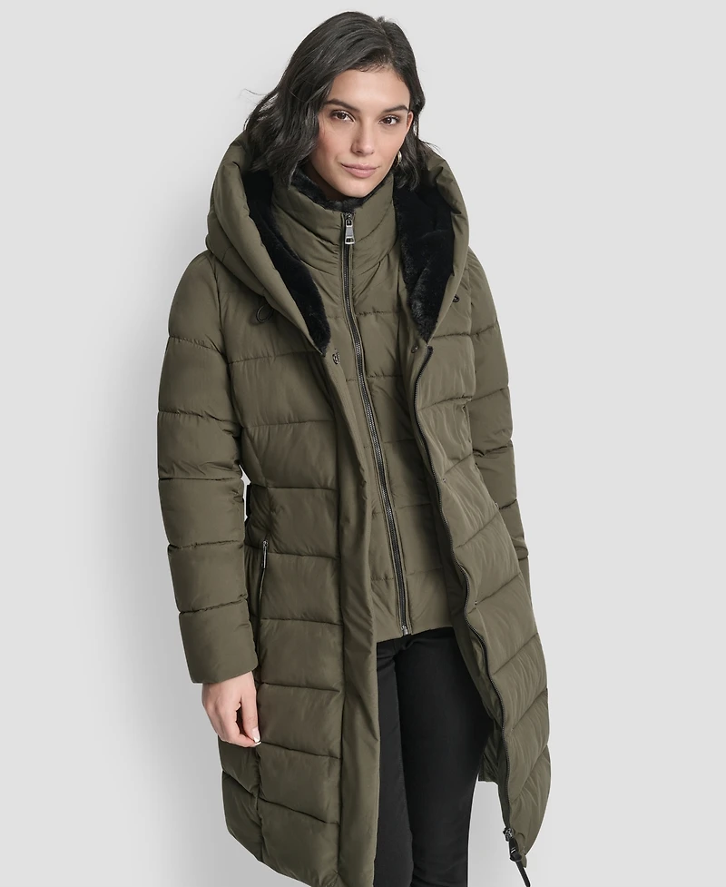 Dkny Women's Belted Asymmetrical Zip Front Puffer Coat