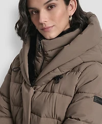 Dkny Women's Belted Asymmetrical Zip Front Puffer Coat