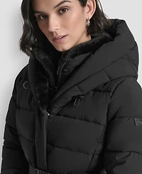 Dkny Women's Belted Asymmetrical Zip Front Puffer Coat