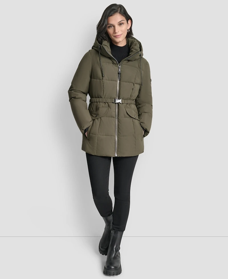 Dkny Women's Belted Hooded Puffer Coat