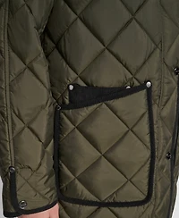 Dkny Women's Corduroy Collar Hooded Quilted Coat