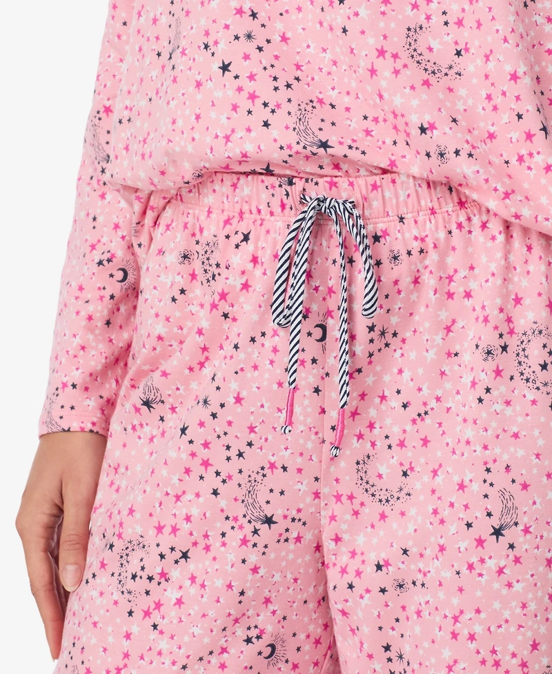 Cuddl Duds Women's Long Sleeve Crewneck Top and Ankle Length Pants Pajama Set