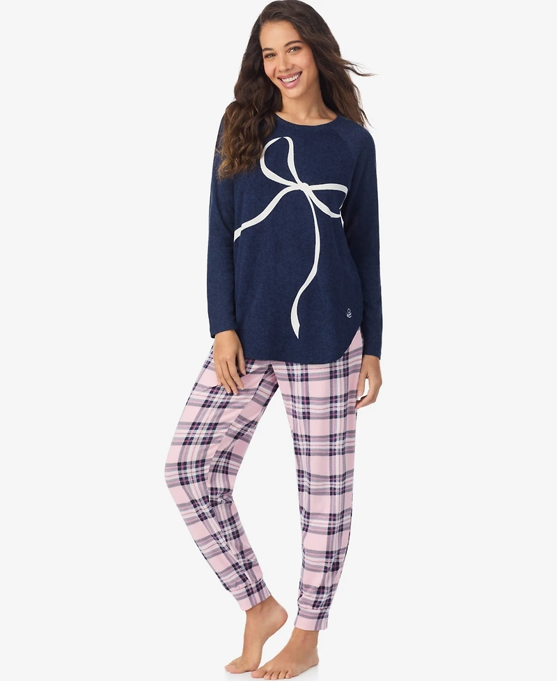 Cuddl Duds Women's Long Sleeve Crewneck Top and Jogger Pajama Set