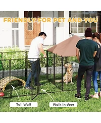 PawHut Dog Kennel Outside with 2 Rooms, Rotating & Adjustable Height Bowls