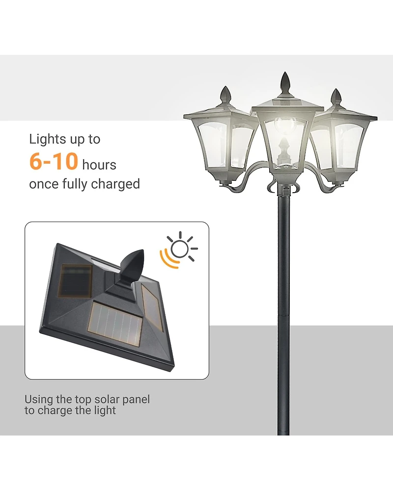 Outsunny 72" Outdoor Solar Light Post, Triple Head Lamp,