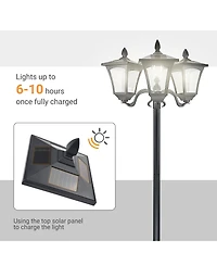 Outsunny 72" Outdoor Solar Light Post, Triple Head Lamp,