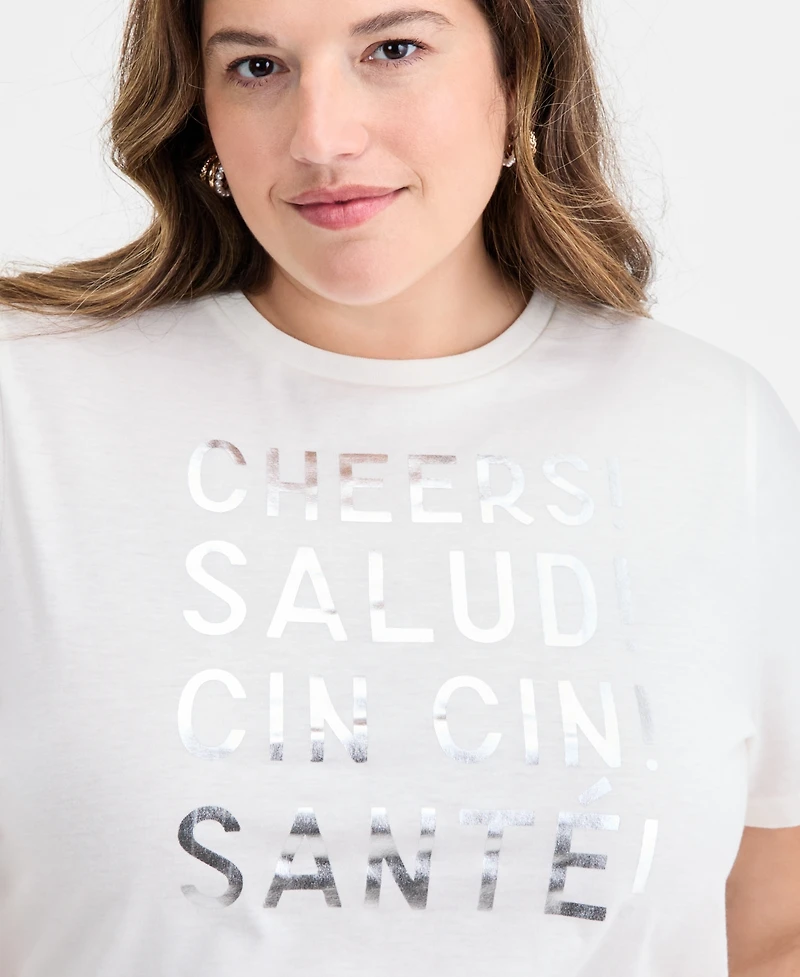 On 34th Trendy Plus Metallic Message Print T-Shirt, Macy's Exclusive