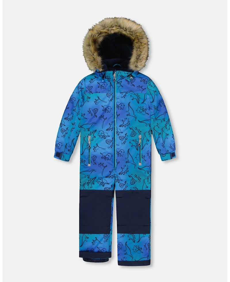 Deux par Boy One-Piece Discover Snowsuit Blue Gradient Dinosaur Print - Toddler|Child