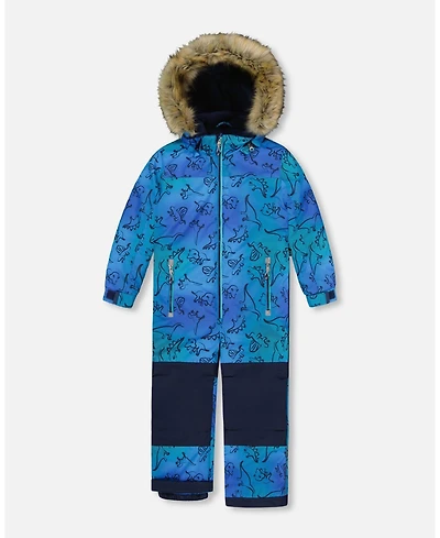 Deux par Boy One-Piece Discover Snowsuit Blue Gradient Dinosaur Print - Toddler|Child