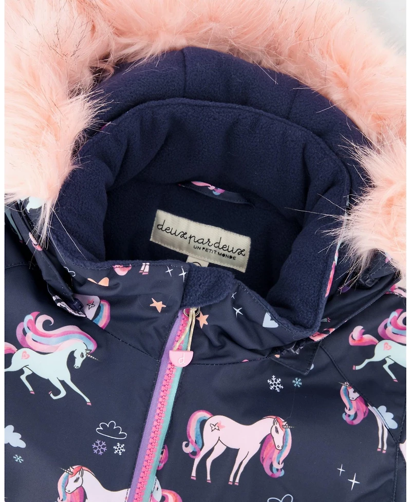 Deux par Big Girls Two-Piece Play Snowsuit Navy Unicorn Print