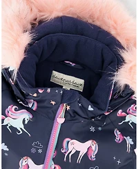 Deux par Big Girls Two-Piece Play Snowsuit Navy Unicorn Print