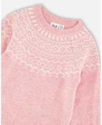 Deux par Girl Knitted Dress with Norvegian Jacquard Dusty Pink