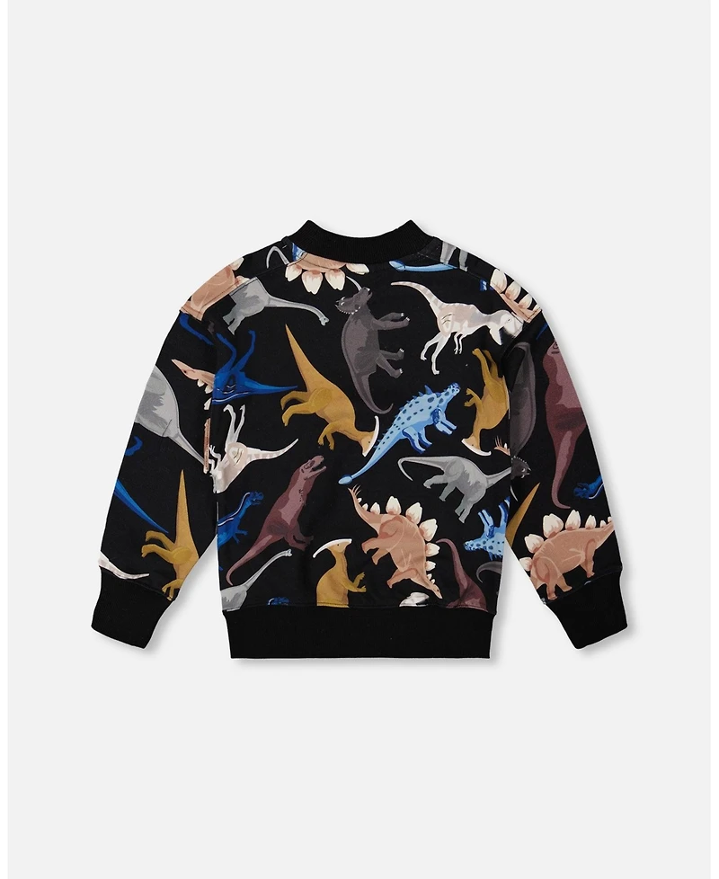 Deux par Toddler Boys Pullover Fleece Sweatshirt Black Dinosaur Print - Toddler|Child