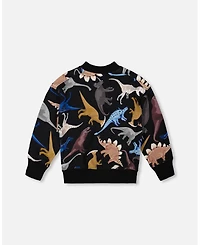 Deux par Toddler Boys Pullover Fleece Sweatshirt Black Dinosaur Print - Toddler|Child