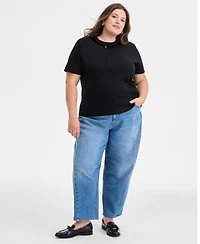 On 34th Trendy Plus Sequin Neck Cotton T-Shirt, Macy's Exclusive