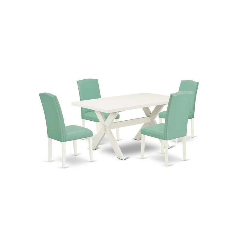 East West Furniture 5-Piece Kitchen Dinette Set Included 4 Parson Dining chairs Upholstered Nails Head Seat and Stylish Chair Back and Rectangular Din