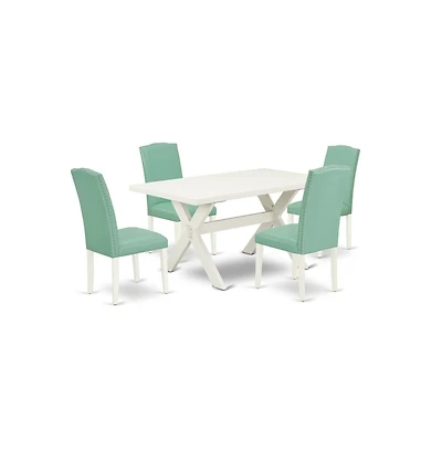 East West Furniture 5-Piece Kitchen Dinette Set Included 4 Parson Dining chairs Upholstered Nails Head Seat and Stylish Chair Back and Rectangular Din