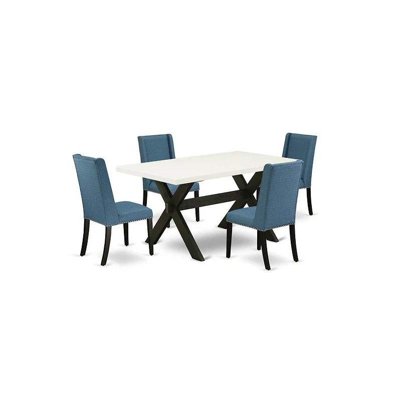 East West Furniture 5-Piece Stylish Rectangular Dining Room Table Set a Good Linen White Wood Table Top and 4 Amazing Linen Fabric Kitchen Chairs with