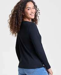 Holiday Lane Petite Fa La La La Long-Sleeve Tee, Macy's Exclusive