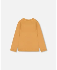 Deux par Girl Cotton T-Shirt Golden Yellow with Cat - Toddler|Child