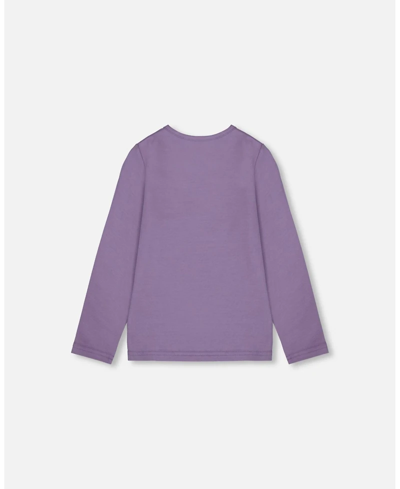Deux par Girl Cotton Jersey Top Purple Gray with Owl - Toddler|Child