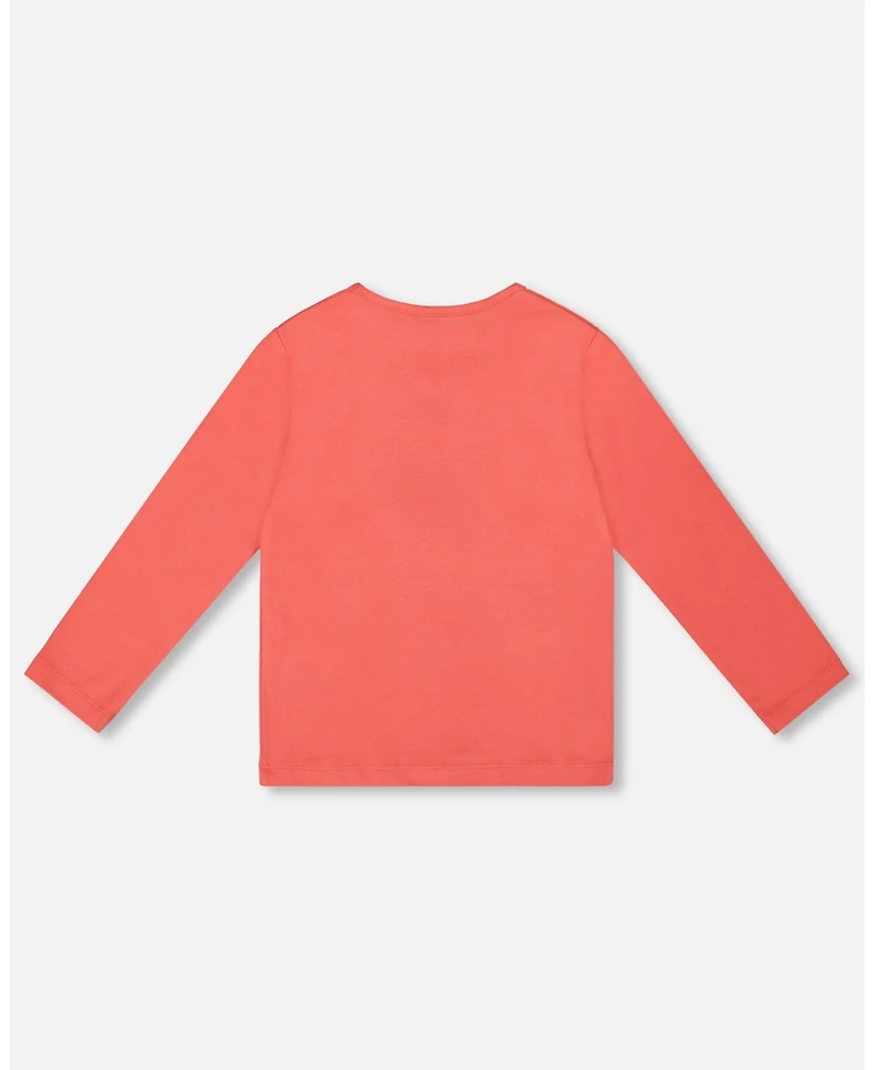 Deux par Girl Cotton T-Shirt Coral with Cupcake - Child