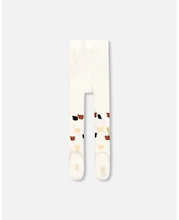 Deux par Girl Knit Tights Off-White with Teddy Bear Pattern - Toddler|Child
