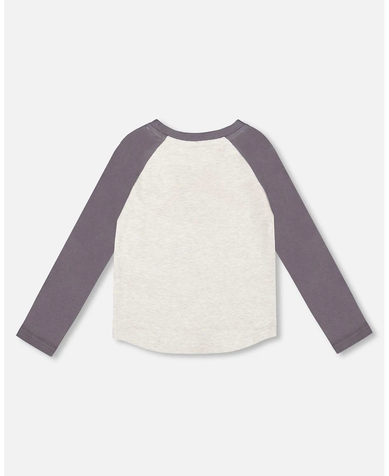 Deux par Boy Raglan Sleeve Cotton Jersey Tee Light Heather Gray