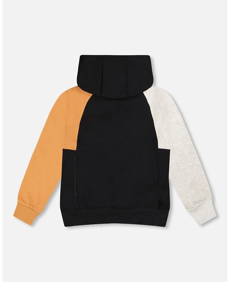 Deux par Boy Pullover Hooded Fleece Sweatshirt with Zip Pocket Black - Toddler|Child